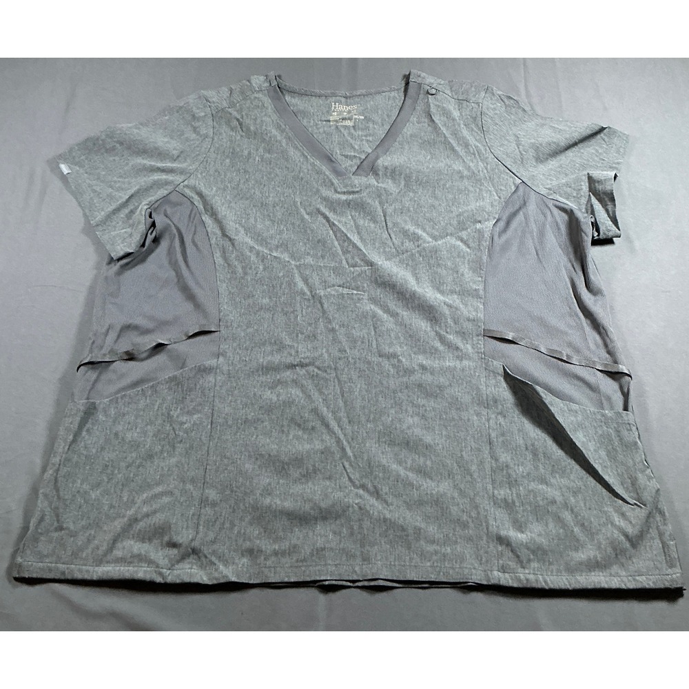 Hanes Comfort Fit Scrubs Gray V-Neck Top Stretch Odor Control HSW100 3XL NEW